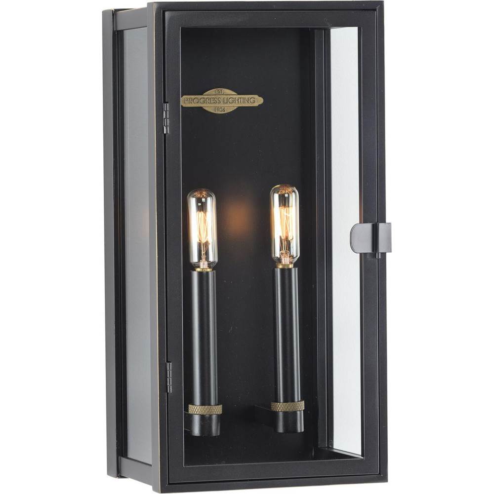 Progress Lighting Stature Collection Two-Light Oil Rubbed Bronze and Clear Glass Transitional Style Medium Outdoor Wall Lantern