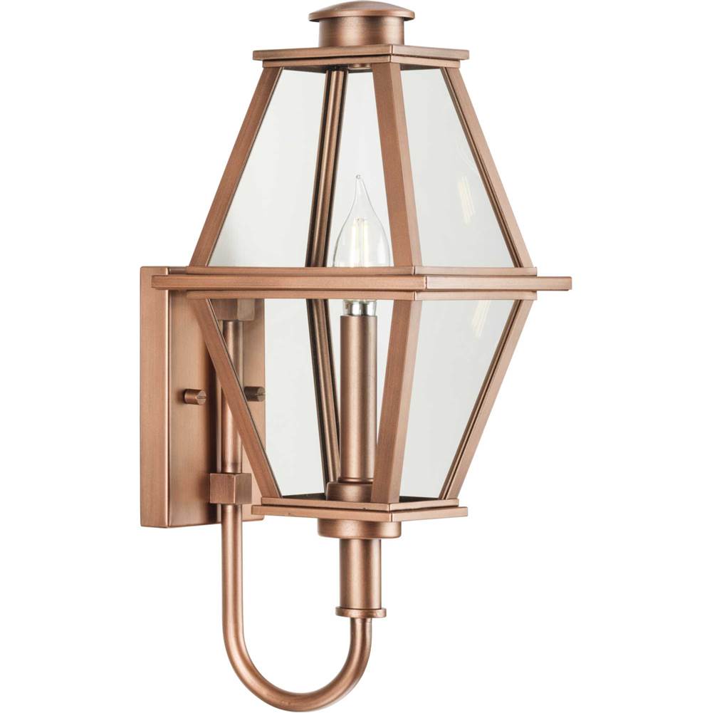 Progress Lighting Bradshaw Collection One-Light Antique Copper Clear Glass Transitional Small Outdoor Wall Lantern