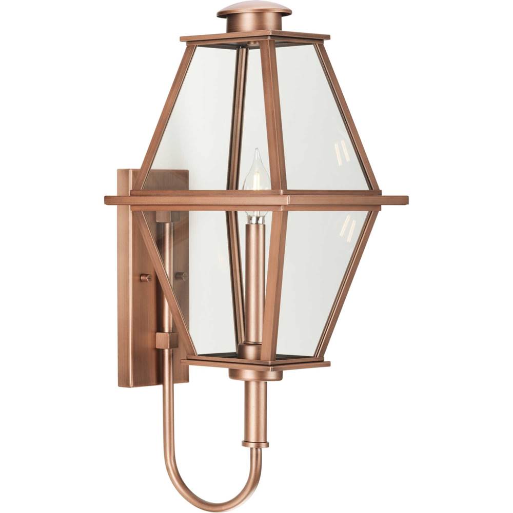 Progress Lighting Bradshaw Collection One-Light Antique Copper Clear Glass Transitional Medium Outdoor Wall Lantern