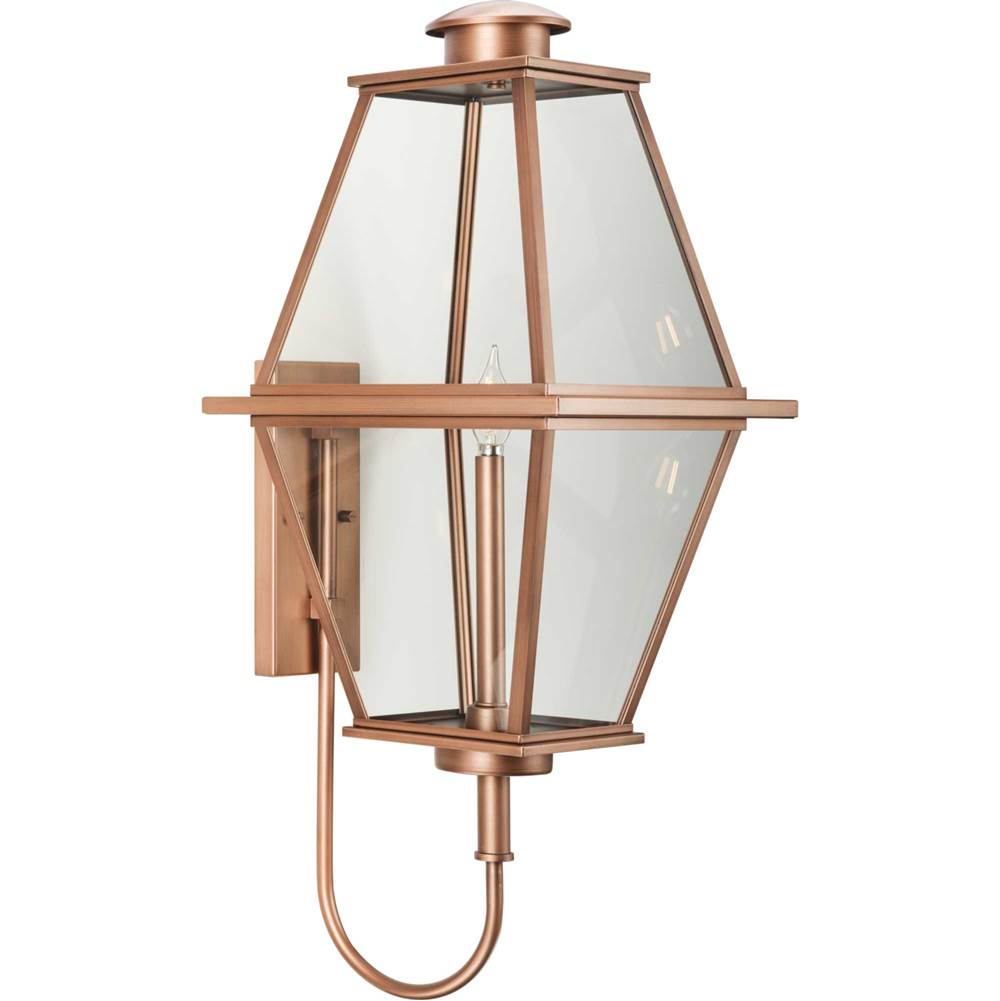 Progress Lighting Bradshaw Collection One-Light Antique Copper Clear Glass Transitional Large Outdoor Wall Lantern