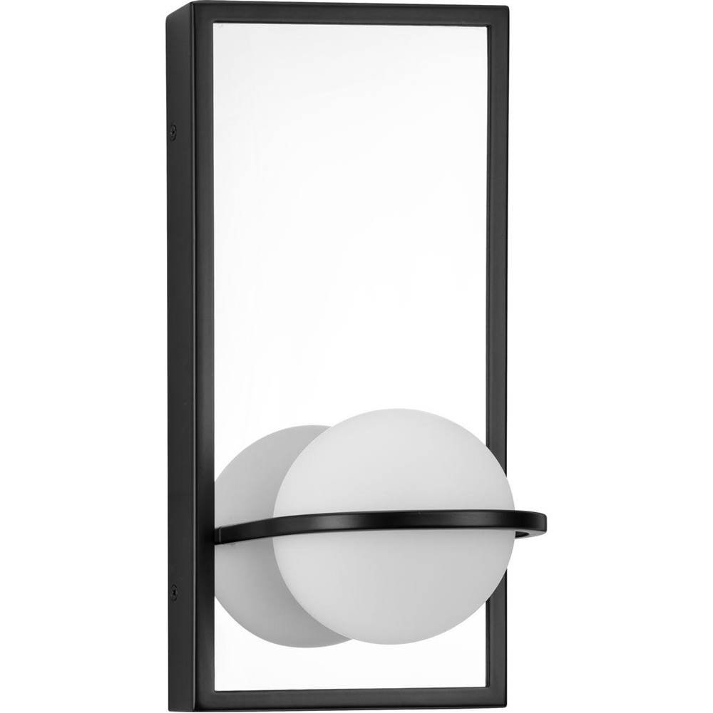 Progress Lighting Pearl LED Collection  Mid-Century Modern Matte Black Etched Opal Glass Wall Bracket
