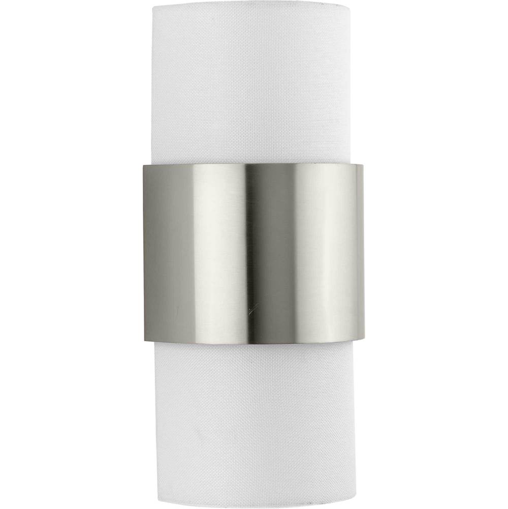 Progress Lighting Silva Collection Two-Light Brushed Nickel White Linen Shade Wall Sconce