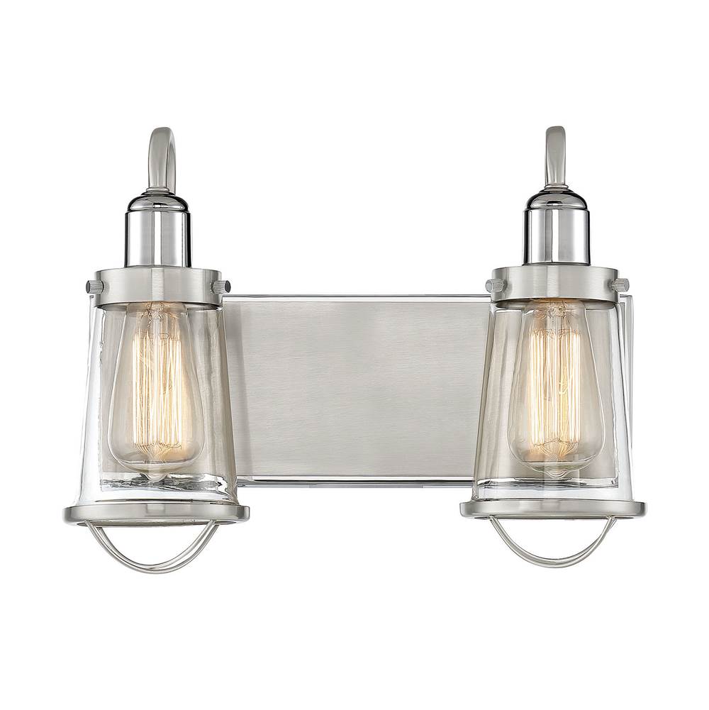 Savoy House Lansing 2-Light Bathroom Vanity Light in Satin Nickel with Polished Nickel Accents