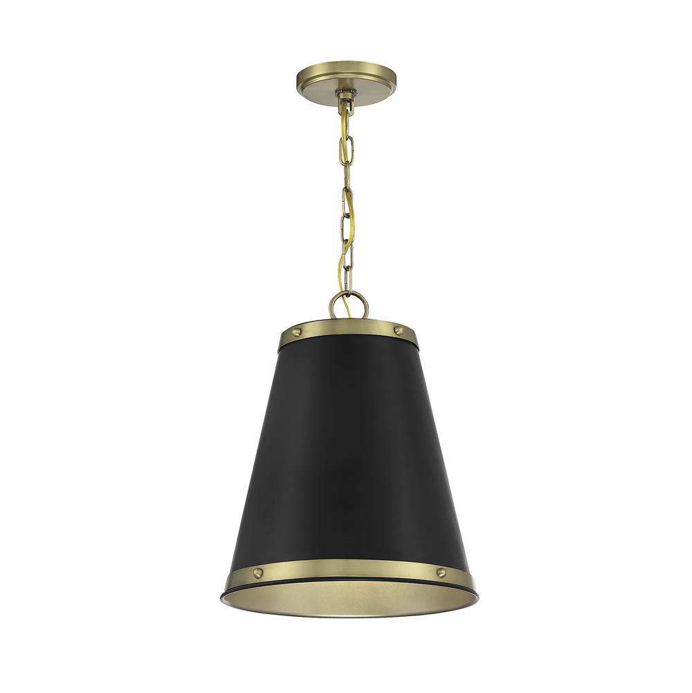 Savoy House 1-Light Pendant in Matte Black with Natural Brass